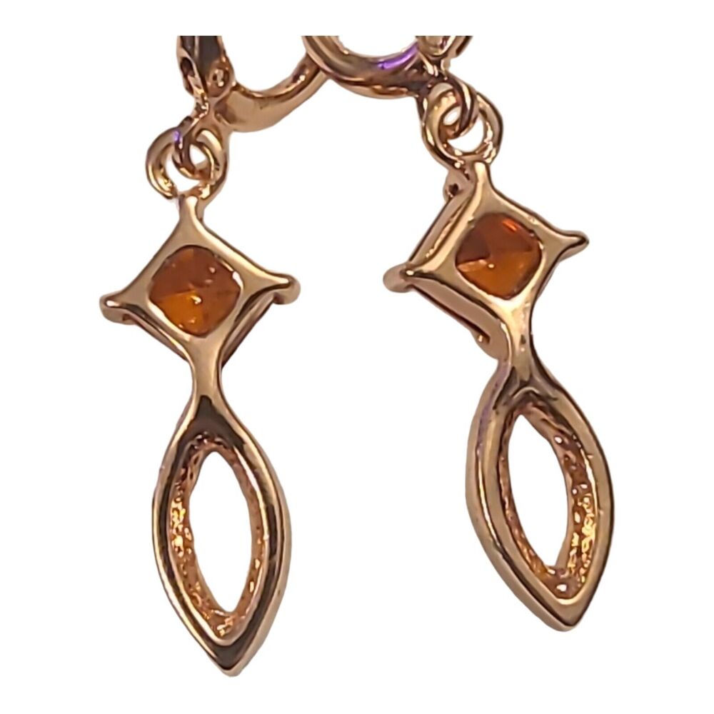 Rose Gold Tone Red & White Crystal Rhinestone Dangle Earrings 1.5" - Picture 4 of 4